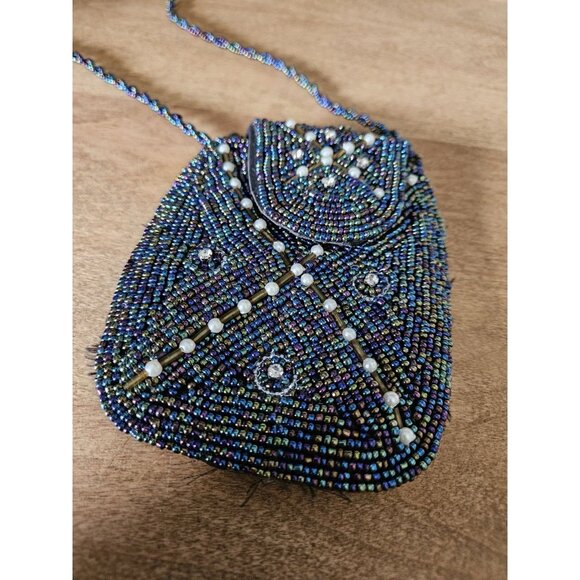 Vintage Mini Micro Beaded Purse Evening Bag With Beaded Strap - Picture 1 of 8